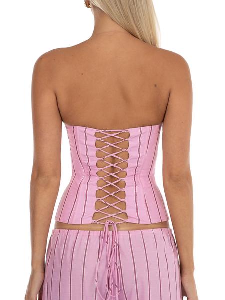 Women Striped Strapless Corset Top & Wide Leg Pants 2 Piece Set Sexy Daily Outfits Women Sets