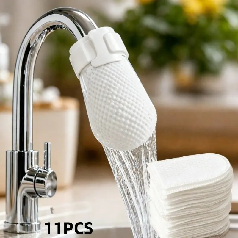 11Pcs Faucet Pre Filter Bag Set (10 Filter Sacks + 1 Fixed Strap), Kitchen & Bathroom Tap Filter, Physically Trap Rust Sediment Impurities, Household Water Purification Replacement Accessory, Filter Replacements