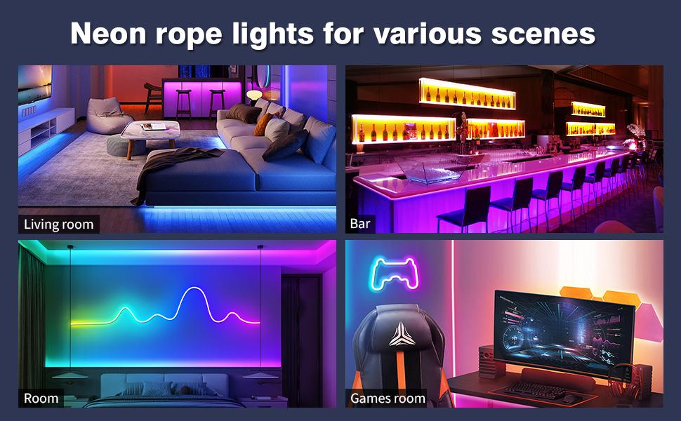 16.4Ft Neon Rope Lights,Flexible Led Rope Lights Control with App/Remote,Multiple Modes Rope Lights,IP65 Outdoor RGB Led Neons Lights,Music Sync Gaming Led Neon Light Strip for Bedroom Decor (50FT) 16.4Ft Neon Rope Lights,Flexible Led Rope Lights Control with App/Remote,Multiple Modes Rope Lights,IP65 Outdoor RGB Led Neons Lights,Music Sync Gaming Led Neon Light Strip for Bedroom Decor (50FT)