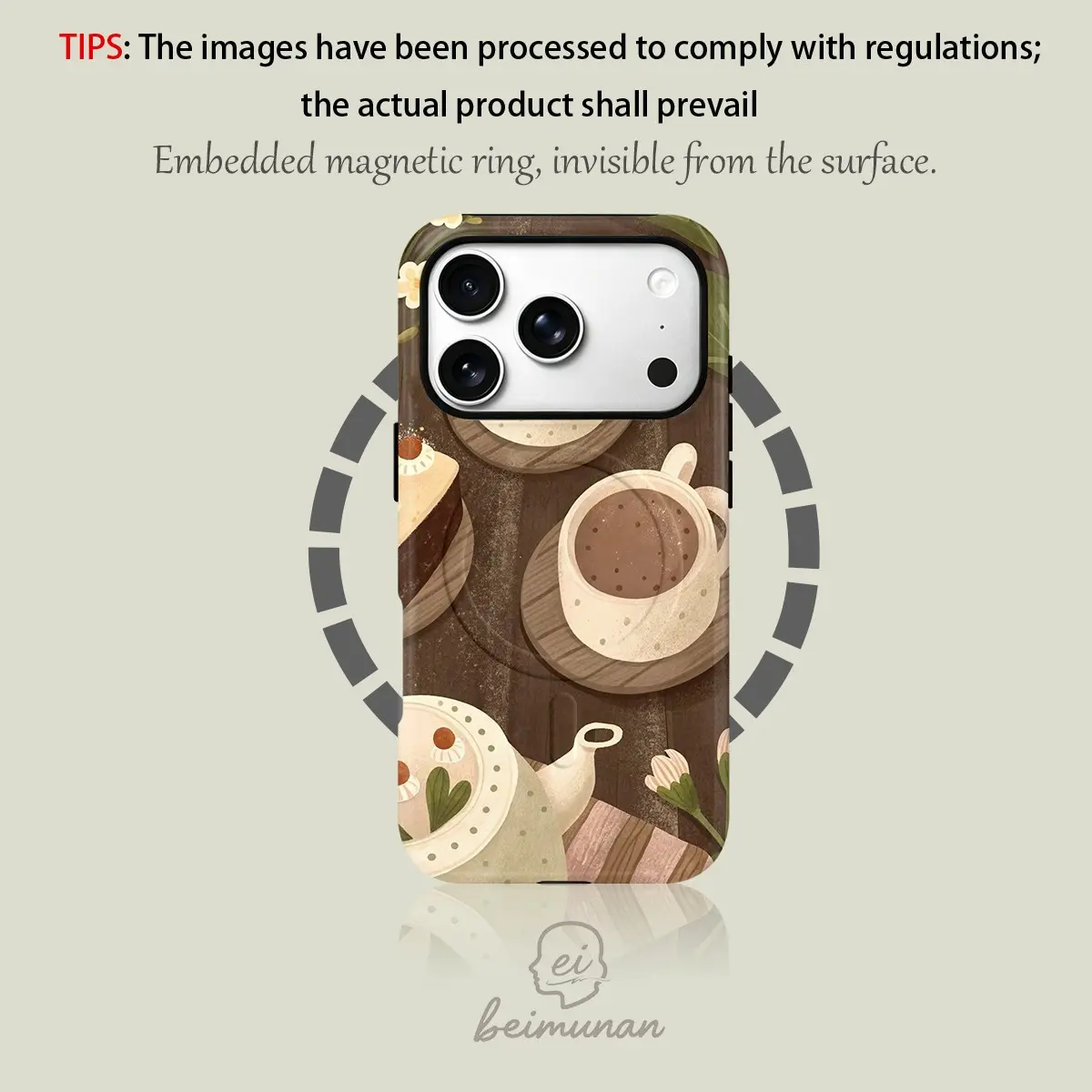 Vintage Coffee Cup Cake Floral Pattern Phone Case, Durable Two-In-One Protector, Compatible with Magsafe, for iPhone 18/17/16/15/14/13/12/11 Series