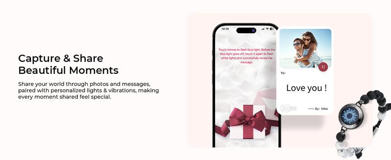 TOTWOO Long Distance Touch Bracelets for Couples, Vibration and Light for Love Couples, Gifts for Girlfriend, Bluetooth Pairing, Jewelry