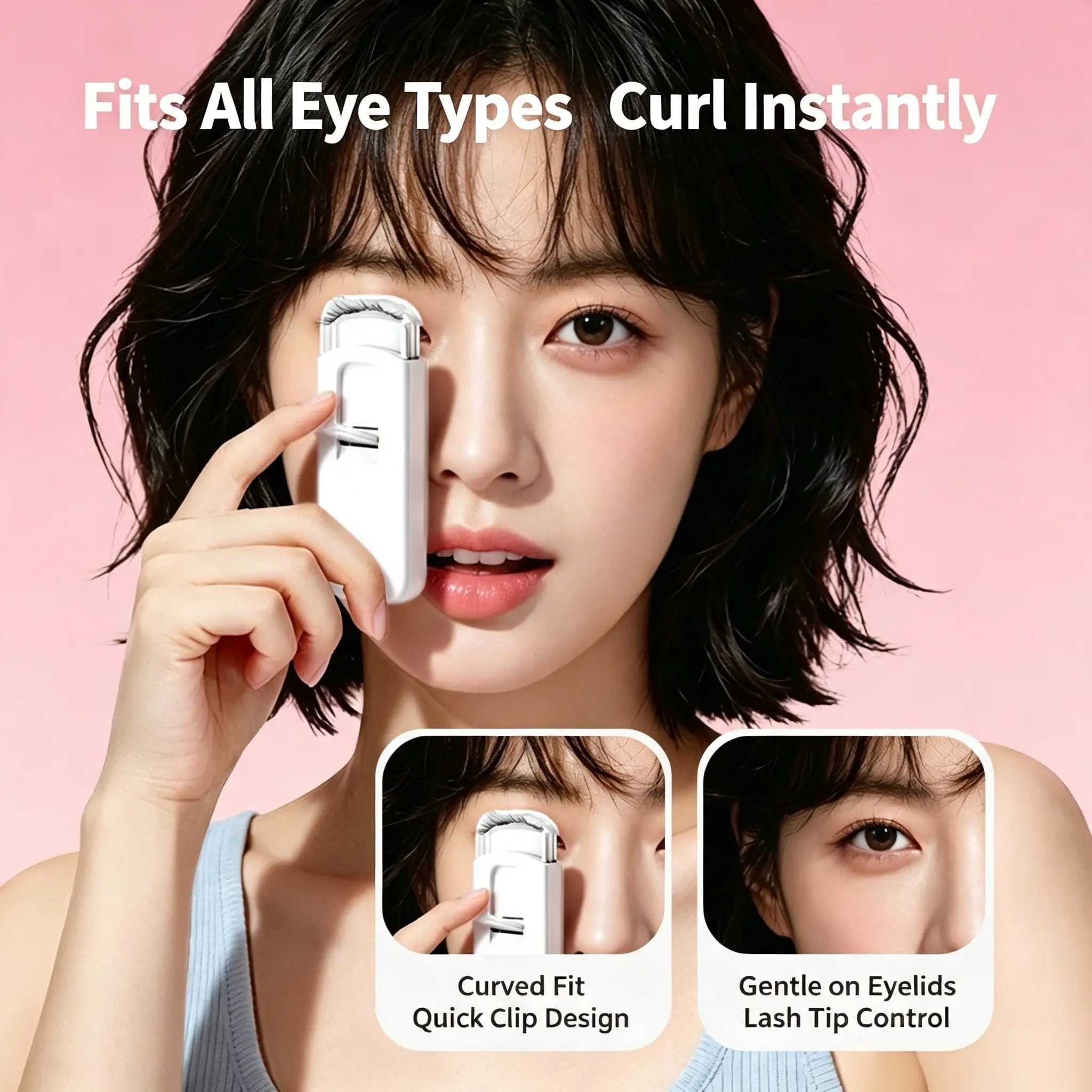 Thermal Eyelash Curler - USB Rechargeable with Thermo‑sensitive Silicone Pad Fast Curling , Small Lifting Curler for Eyelashes - for Women Girls , Home , Travel , Curly and Stylized Precision Pad Eyelash Curler