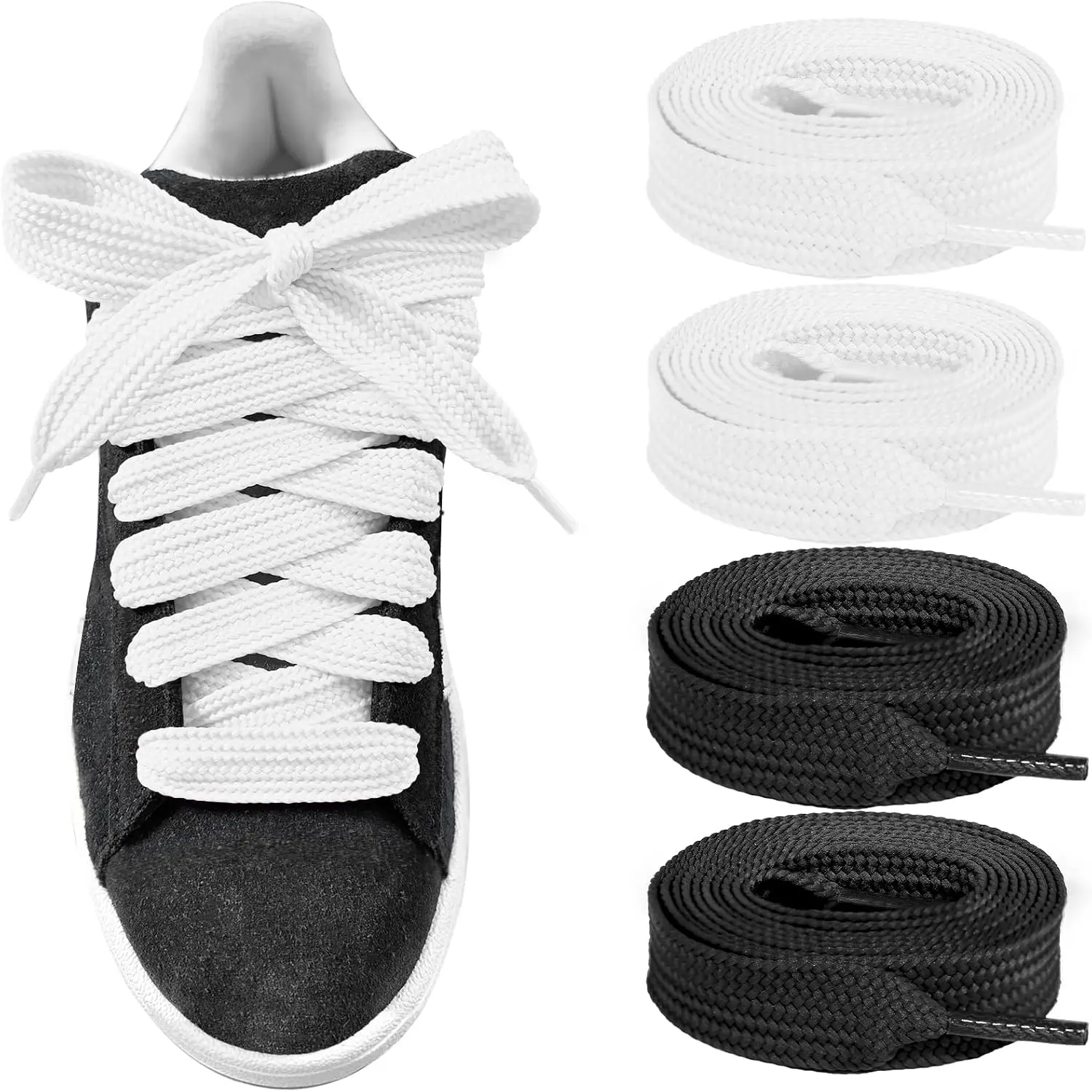 2 Pairs Fat Shoelaces for Campus 00s Sneakers | 5/8"(16mm) Wide, Polyester, Flat Thick Athletic Chunky Shoe Strings Replacement Laces, Retro Style