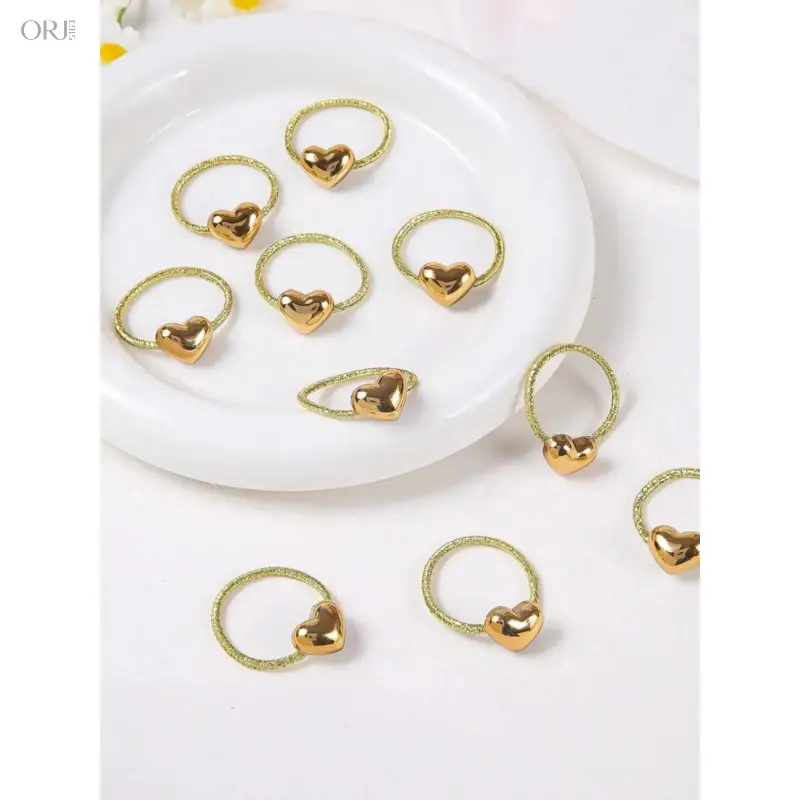 10Pcs Metallic Mini Heart Elastic Bands, Gentle No-Pull Princess-Style Accessories for Thin Hair & Back-to-School Ponytail Holders