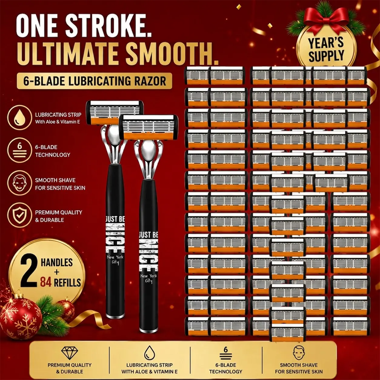 Luxury Razor Set with 6-Blade System, Includes 2 Handles & 84 Replacement Blades, Ergonomic Design, Durable, for Smooth Shaving, Perfect Gift