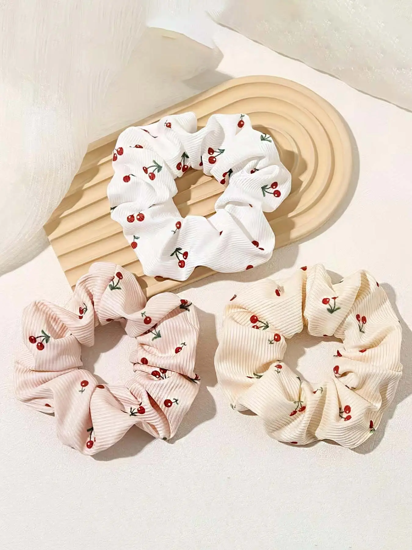 3pcs Cute Elastic Hair Ties for Women, Casual Random Print Ponytail Holders, All Seasons Fashion Accessory, Easy-To-Use Hair Accessories