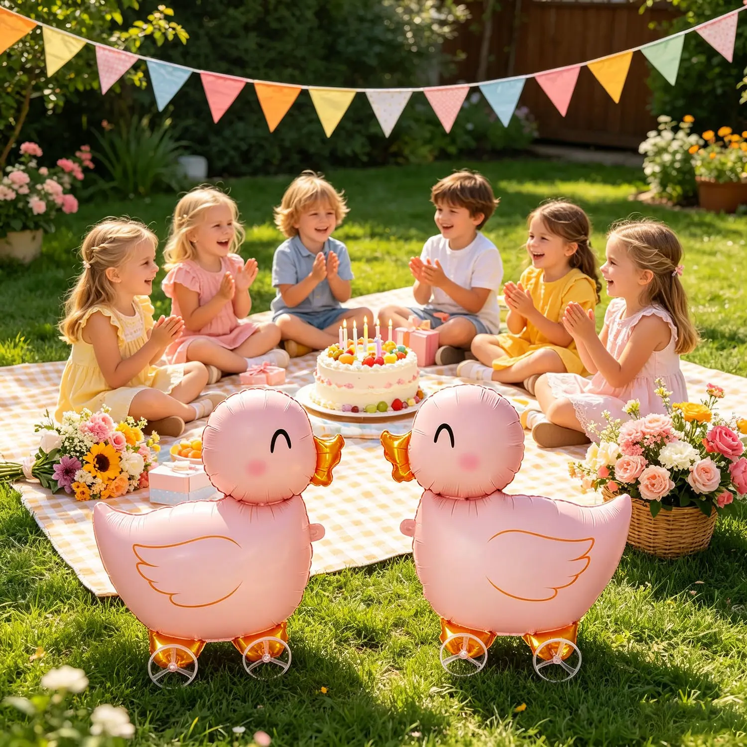 2pcs 60cm Duck Balloon Set with Wheels, Cute Cartoon Design, Perfect for Animal Theme Birthday, Anniversary, Kids Party Decorations