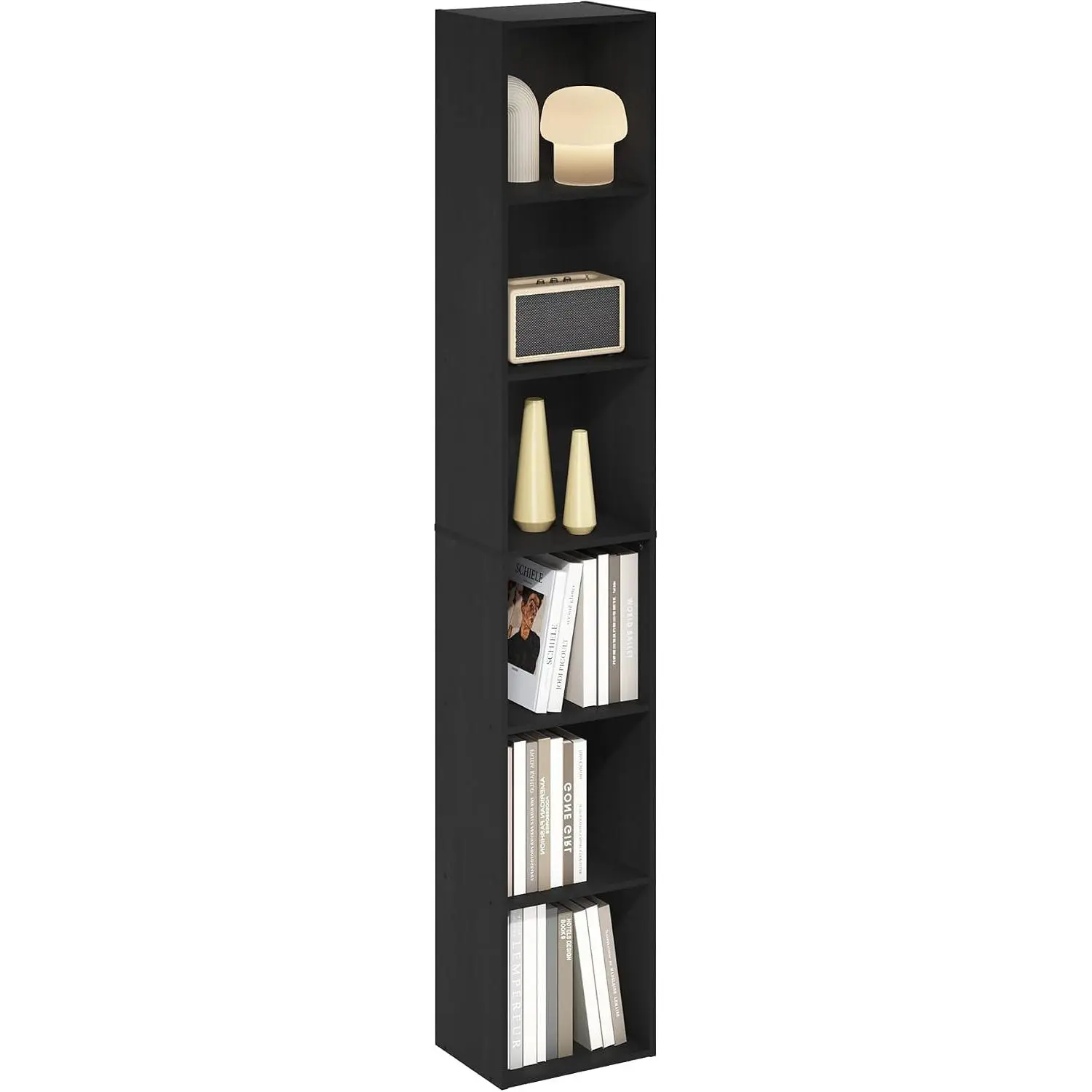LUDER Book Shelf, 6-Tier Tall Modern Bookshelf, Bookcase with Open Shelves, 9.3 x 12 x 71, for Living Room, Bedroom, Home Office, Blackwood