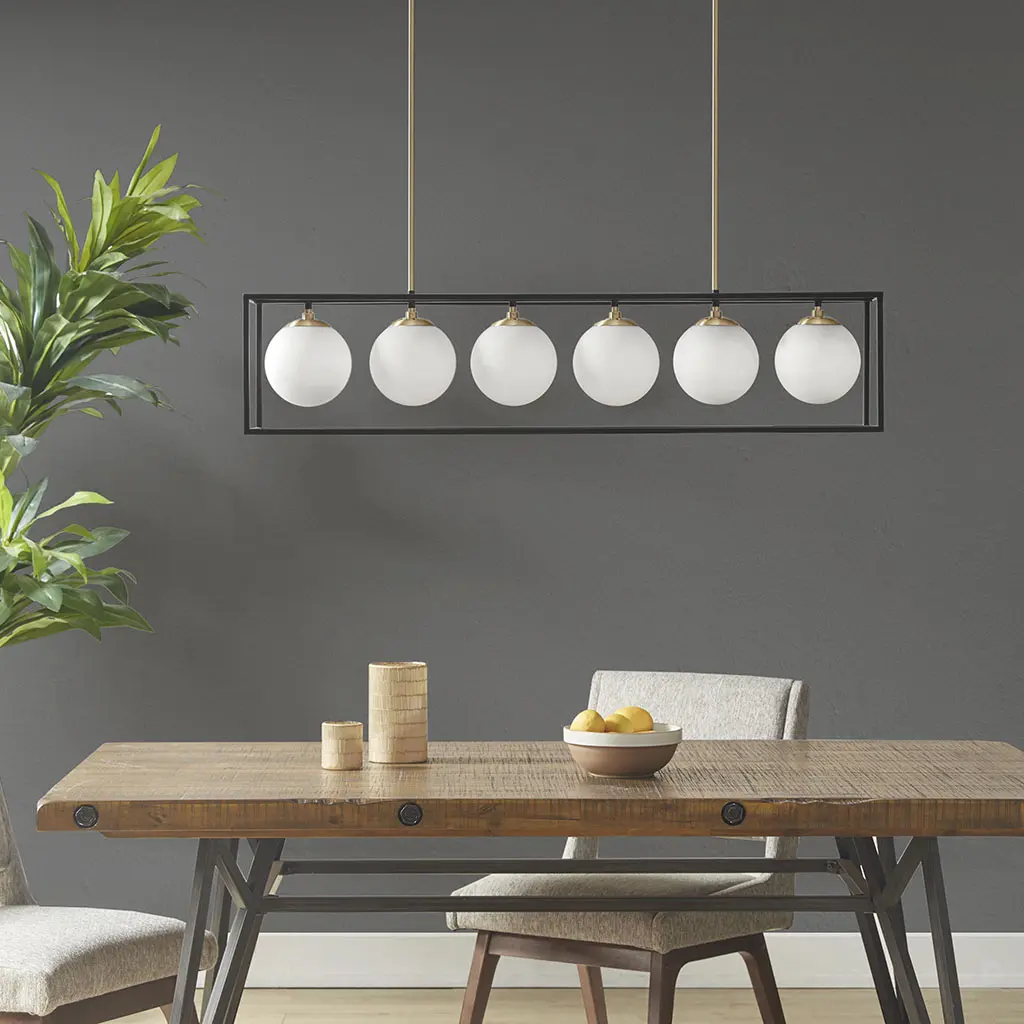 ARCH 6-Light Frosted Glass Globe Chandelier Pendant Light Fixture, Modern Hanging Ceiling Lamp with Round Glass Shades, Adjustable Chain, for Dining Room Kitchen Island Entryway Foyer Living Room Bedroom, E12 Base, Hardwired, 6 Bulbs Included