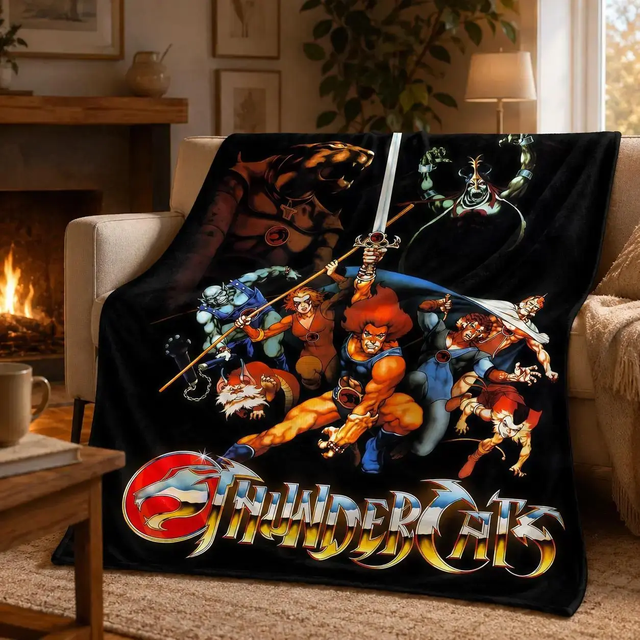 Thundercats Cartoon Printed Pattern Flannel Throw Blankets Cooling Blankets Cooling Blanket Duvet Bedding Bed Accessories Comforter Set Ultra Soft Cozy Warm Retro 80s Aesthetic Multi Purpose Decor Blanket for Bedroom Couch Sofa Home Picnic Nostalgic Style
