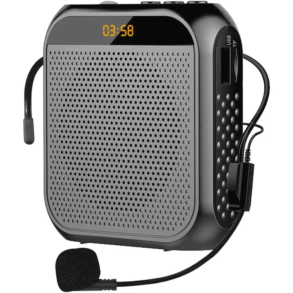 Portable Voice Amplifier for Teachers, 2200mAh Rechargeable Personal Amplifier Mic PA System Headset Microphone with Speaker for Teachers, , Meeting, Tour Guide, Yoga, Classroom (Black)