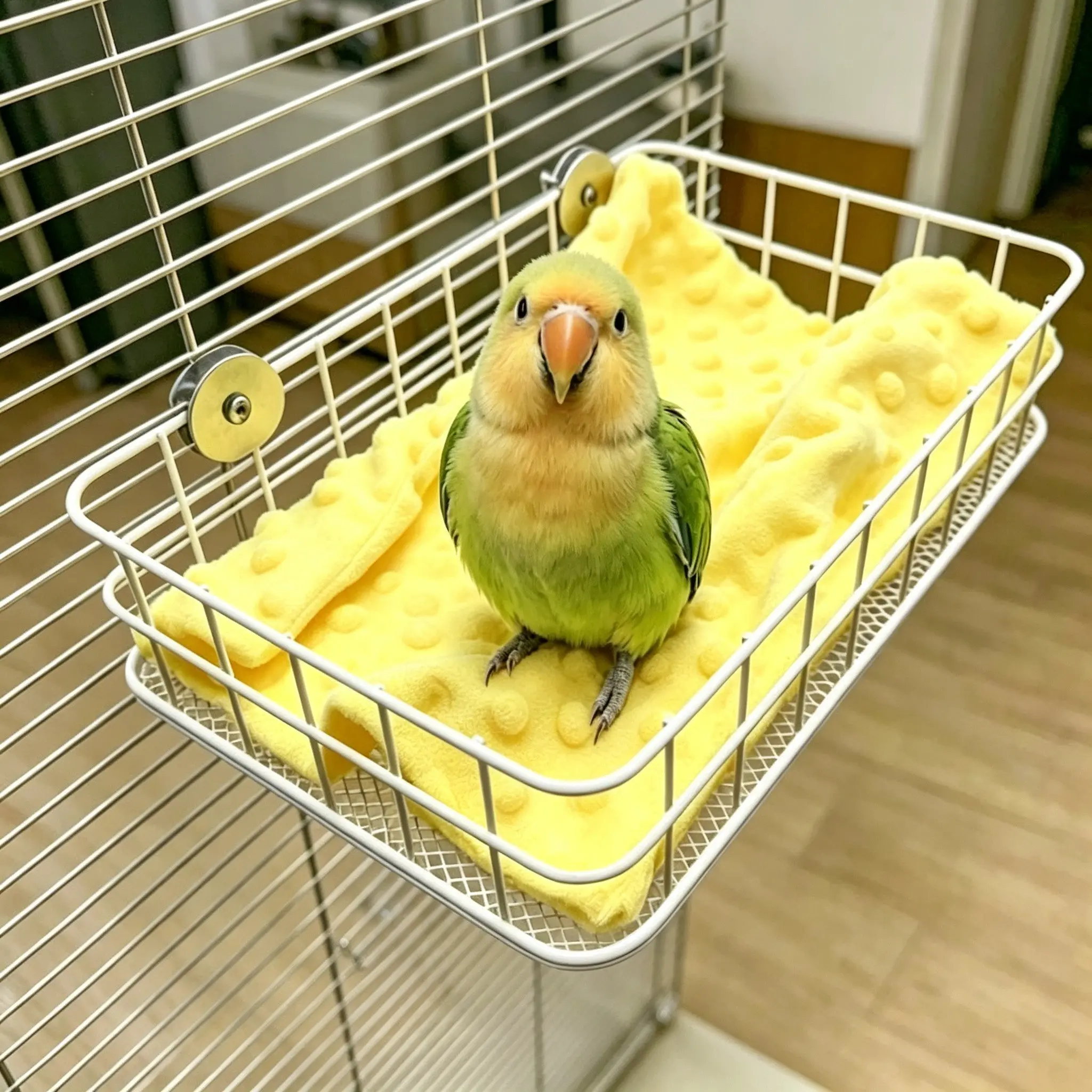 Hanging Bird Platform Bed with Soft Mat, Cage Rest & Play Stand for Lovebirds, Cockatiels, Sun Conures and Sugar Gliders, Viewing Perch Tray