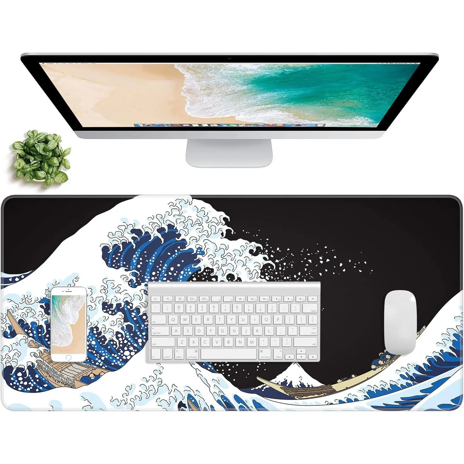 Extended Gaming  Pad, XXL Large Desk Pad 30 x 14 Inch, Big  Keyboard Mousepad,   Mat with Stitched Edges and Non-Slip Base for Women Office Gaming, Sea Waves