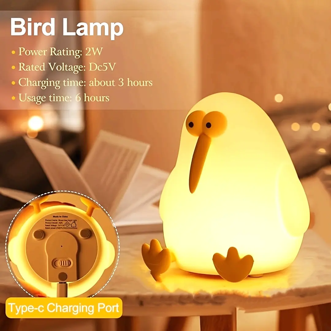 Kiwibird night light silicone smart pat light, bird night light, bedroom bedside sleep light, sensing atmosphere light, three-level brightness, timed light off, room decoration, Christmas friend gift