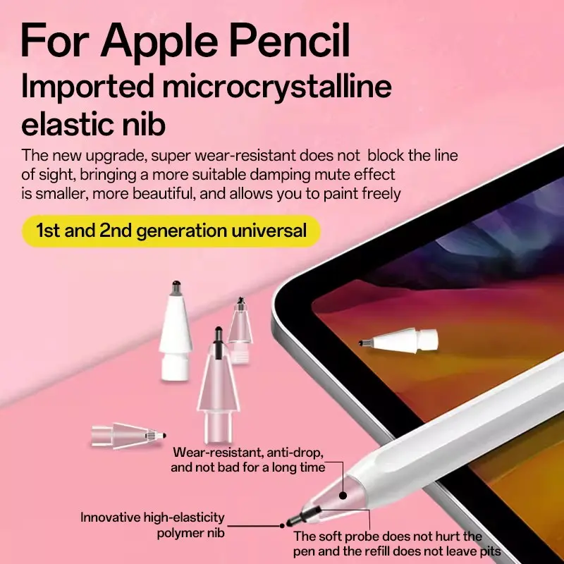 Apple Pencil Replacement Tip, Silent Noise-Dampening Silicone, Durable Writing Pen Tip, Stylus Tip, iPad Accessory, Compatible with Apple Pencil 1/2