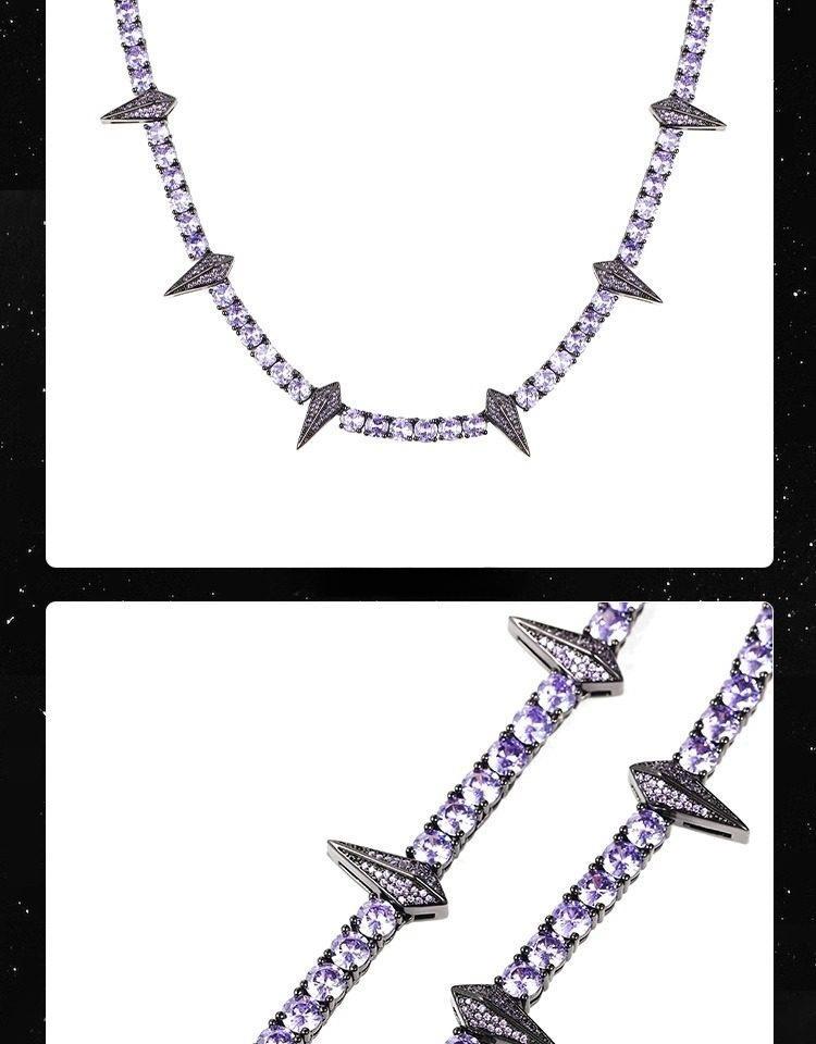 [ICE HUE]18K Gold Vacuum Plated Copper with 5A+ Sri Lanka Zircon Black SpikeNecklace Miami Italy Mexico & Micro Inspired for Women & Men Luxury Jewelry,Daily Wear,Casual Fashion,Gift Idea,,Classic,Minimalist,Simple,Sporty Style