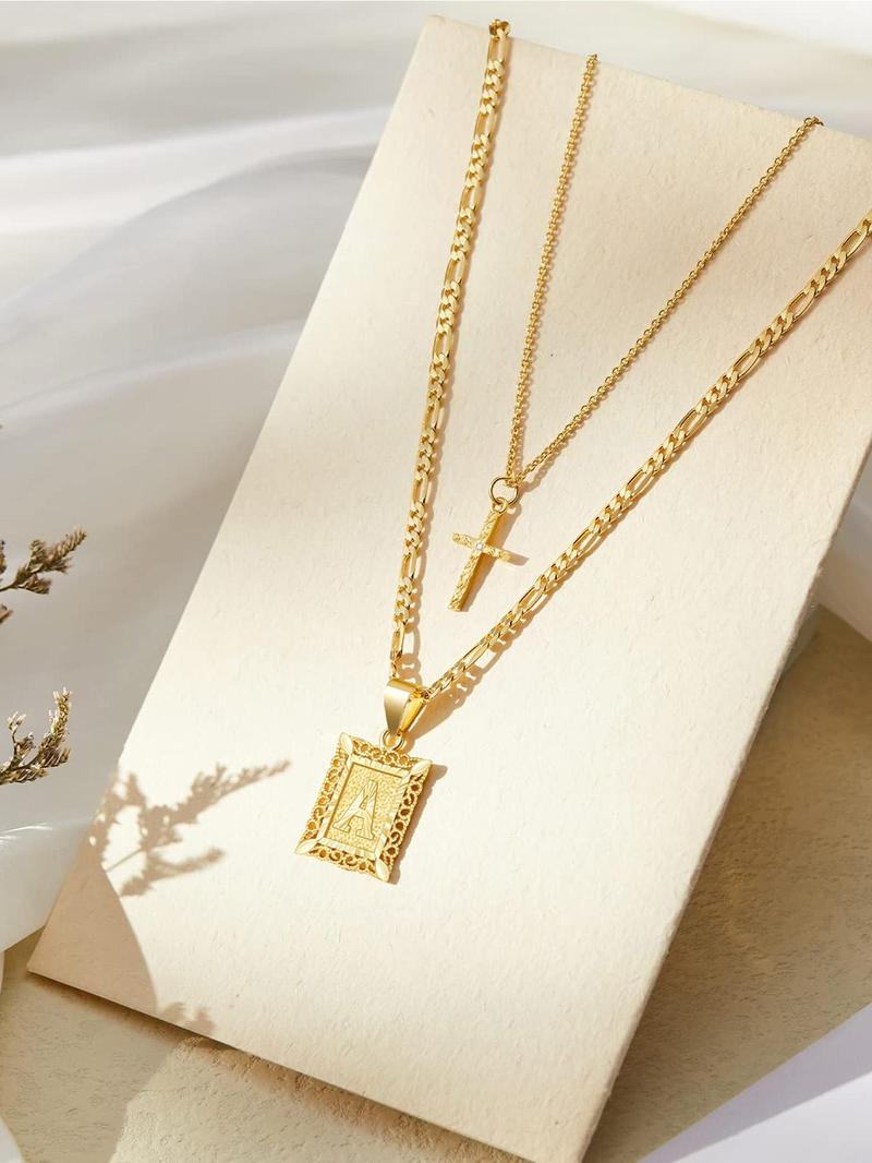 Letter & Cross Pendant Necklace, Punk Style Jewelry for Party, Daily Decor, Trendy All-match & Exquisite Chains Jewelry for Birthday Gift Fall