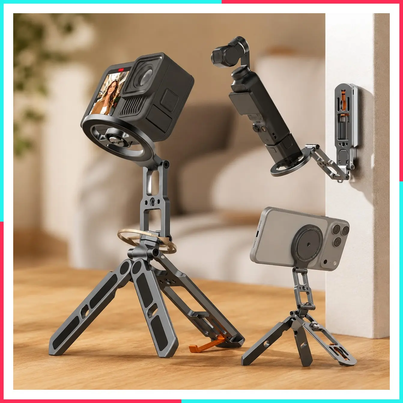 2-in-1 Magnetic Phone Stand Tripod for MagSafe iPhone and Action Camera Mount
