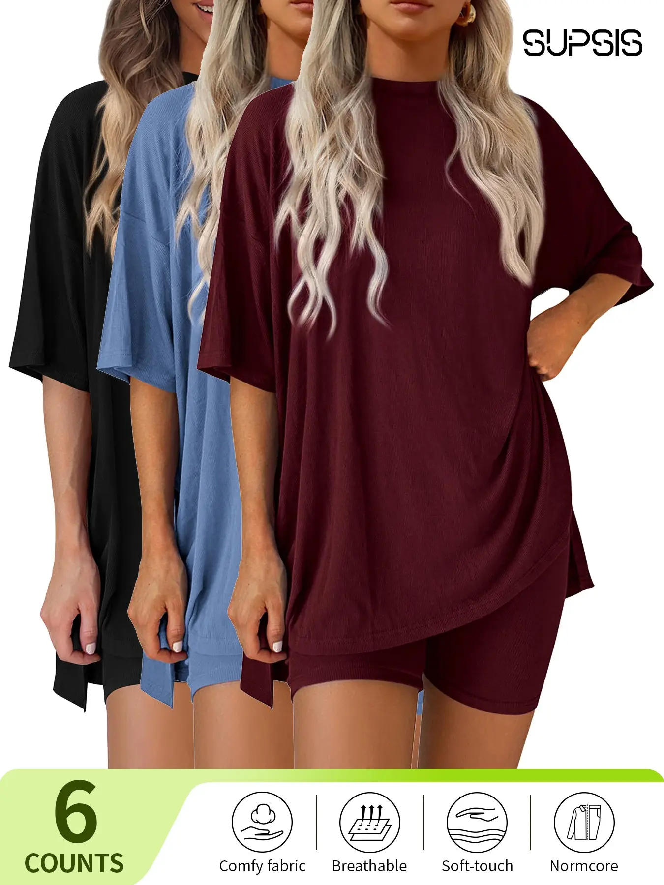 Women's Solid Color Tee & Skinny Shorts Loungewear Set, Fashion Casual Comfy Breathable Round Neck T-shirt & Shorts PJ Set, Ladies Sleepwear for Summer, Pajama, Soft Lounge Sets, comfyessentials, giftideas,summersale,pjs,nightwear,sleepwearfashion