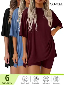Women's Solid Color Tee & Skinny Shorts Loungewear Set, Fashion Casual Comfy Breathable Round Neck T-shirt & Shorts PJ Set, Ladies Sleepwear for Summer, Pajama, Soft Lounge Sets, comfyessentials, giftideas,summersale,pjs,nightwear,sleepwearfashion