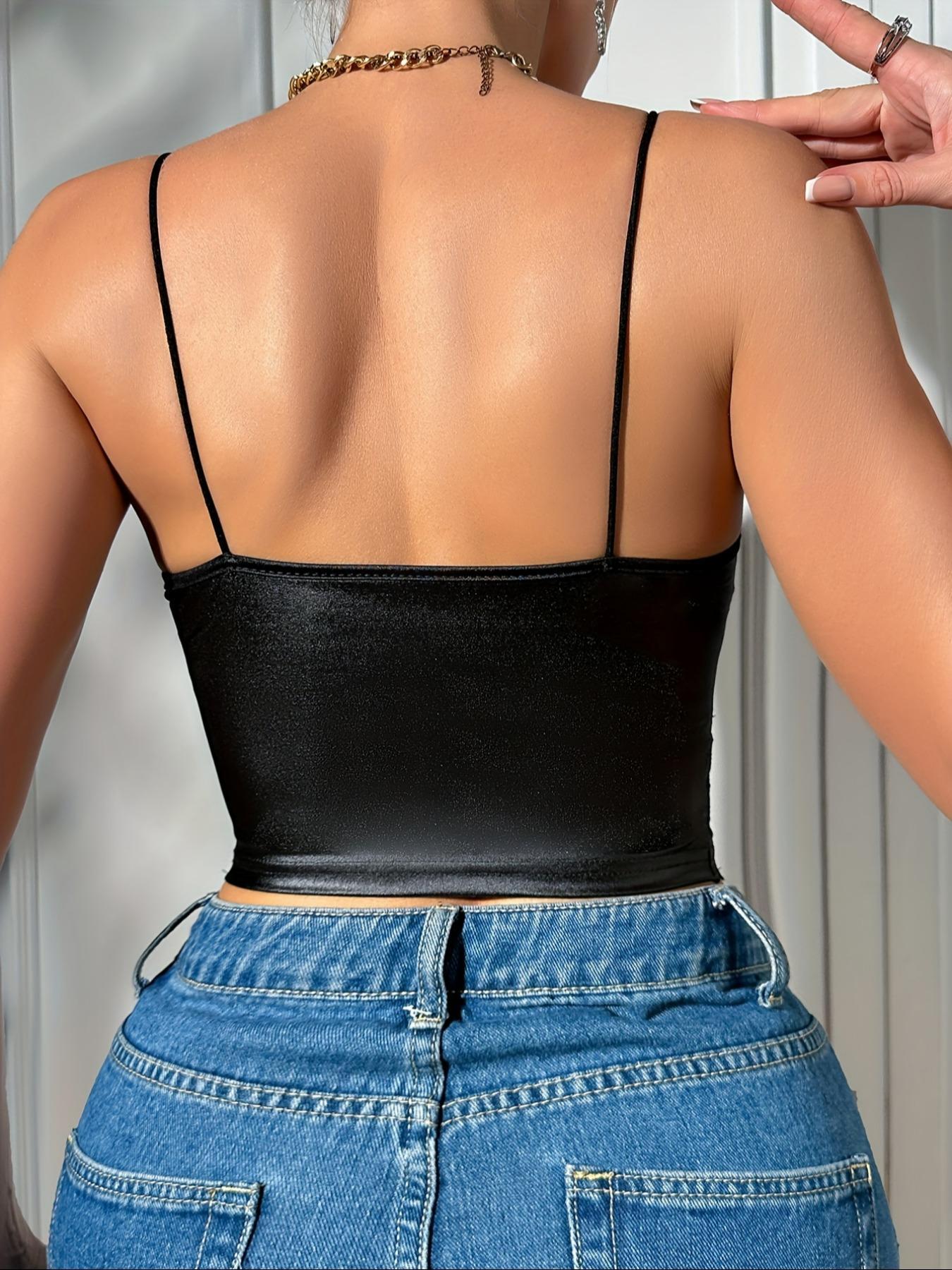 Women's Solid Color Contrast Lace Crop Cami Top, Casual Spaghetti Strap Crop Top for Summer, Fashion Women's Top for Daily Wear, Casual Tank Top