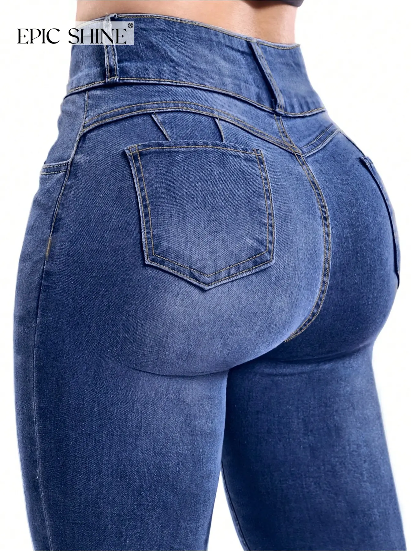 Women's High-Waisted Denim Jeans, Stretchy Skinny Fit, Casual Style, Perfect for Dates, Commuting, Travel, Valentine's Day