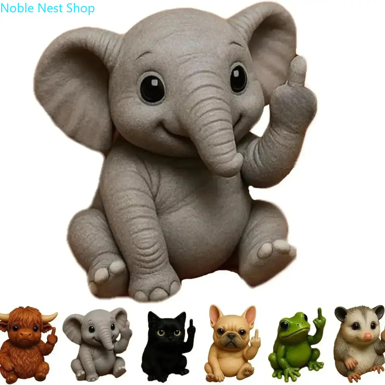 Funny Middle Finger Elephant Statue, Cute Animal Desktop Decor Mini Sculpture for Office Home Gift