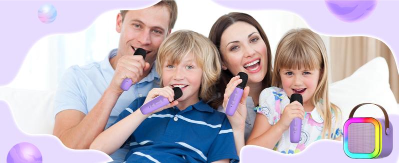 Mini Karaoke Machine for Kids & Adults Portable Bluetooth 5.0 Speaker with 2 Wireless Microphones 5 Sound Effects & Colorful Lights