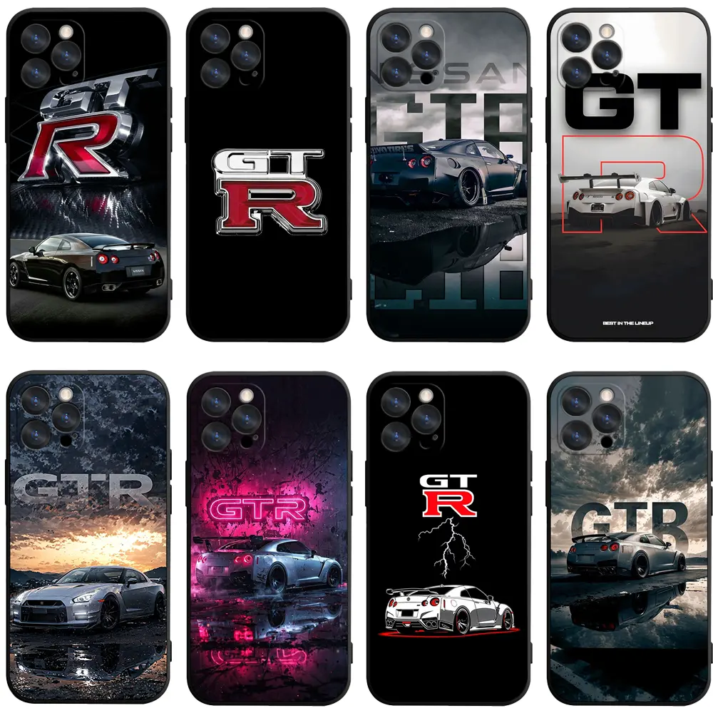 GTR R35 Black Border Phone Cases For iPhone 17 Promax Air 16 Pro 15 14 Plus 13 12 & Samsung S23-26, Classic JDM Sports Car Black Base Cover For Car Guy Birthday Gifts