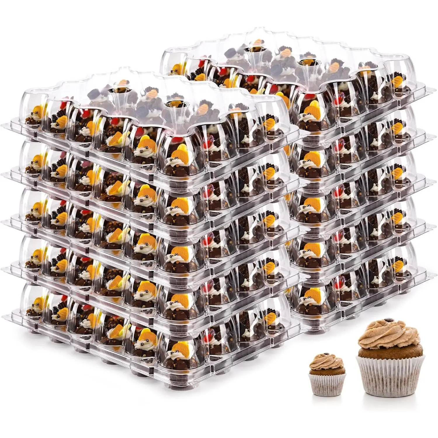 24 Count Mini Cupcake Containers 15 Pack Cupcake Holder with Detachable Tall Dome Lids Mini Plastic Stackable Cupcake Boxes for 360 Cupcakes, BPA Free