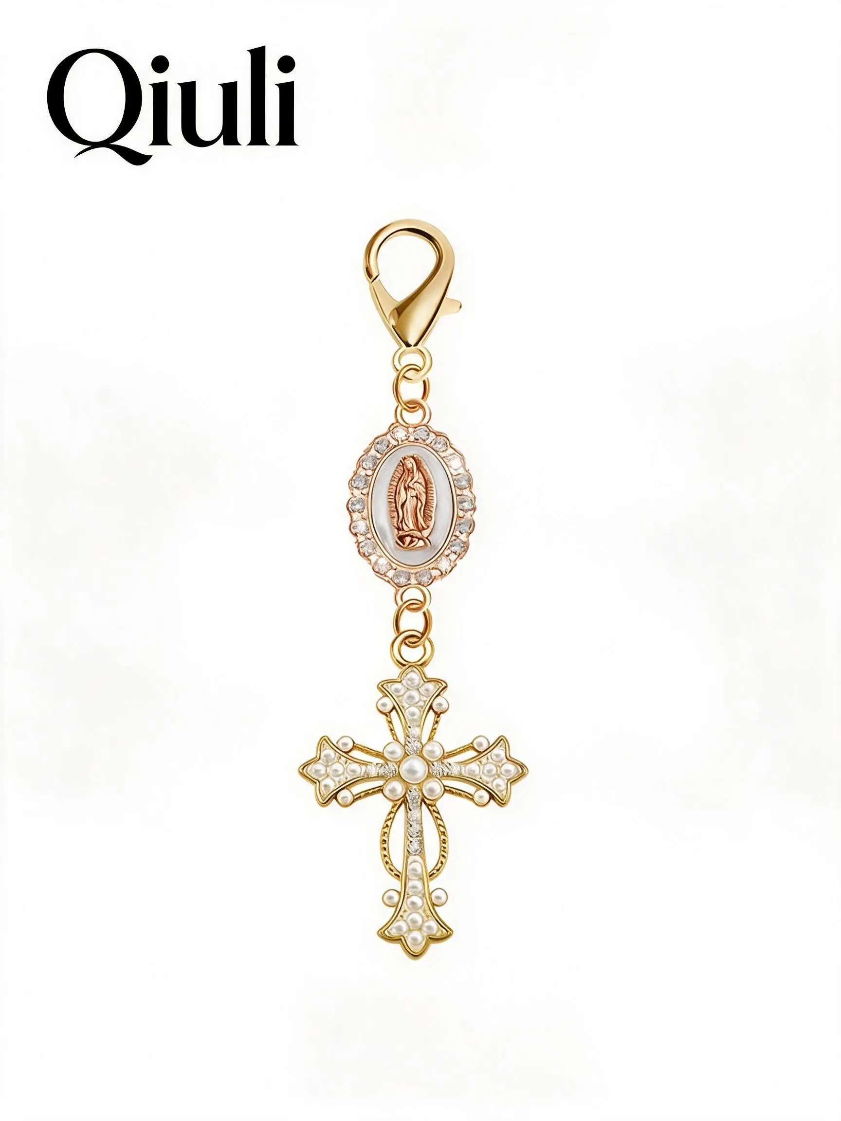1pc Pink Virgin Mary Charm Cross Keychain, suitable for car or bag keys