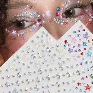2 Sheets Colorful Rhinestone Face Stickers |   Sparkling Acrylic Diamond & Starfish Designs Crystal Gem Stickers, Self Adhesive Glitter Gemstone Decals for Face, Eye & Body Decorations for Music Festival