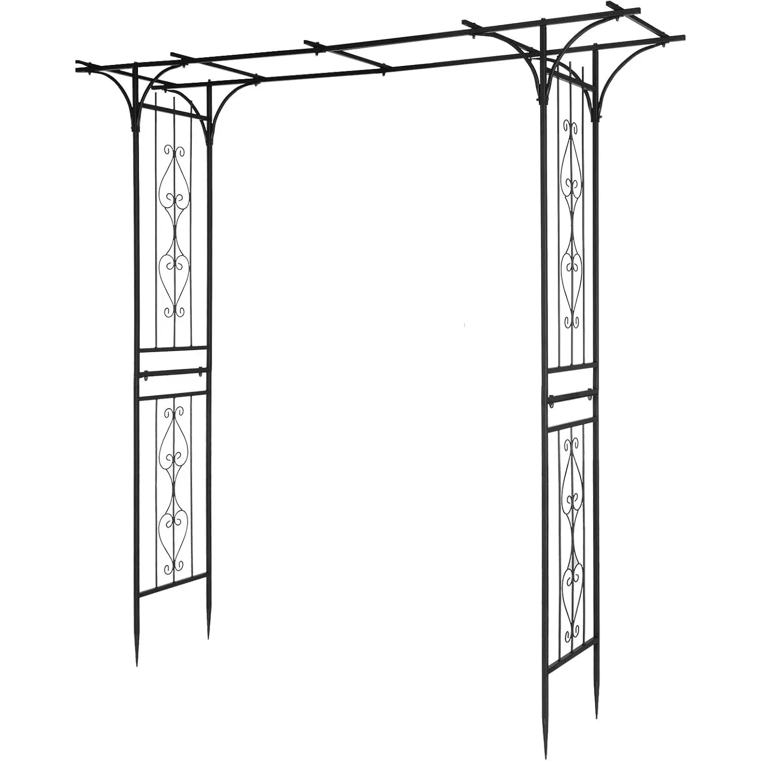 7Ft Garden Arch Arbor, Steel Frame Stand Trellis, Arbour Archway for Wedding Ceremony Decoration Plant Climbing Rose Vines Lawn Courtyard Patio Black