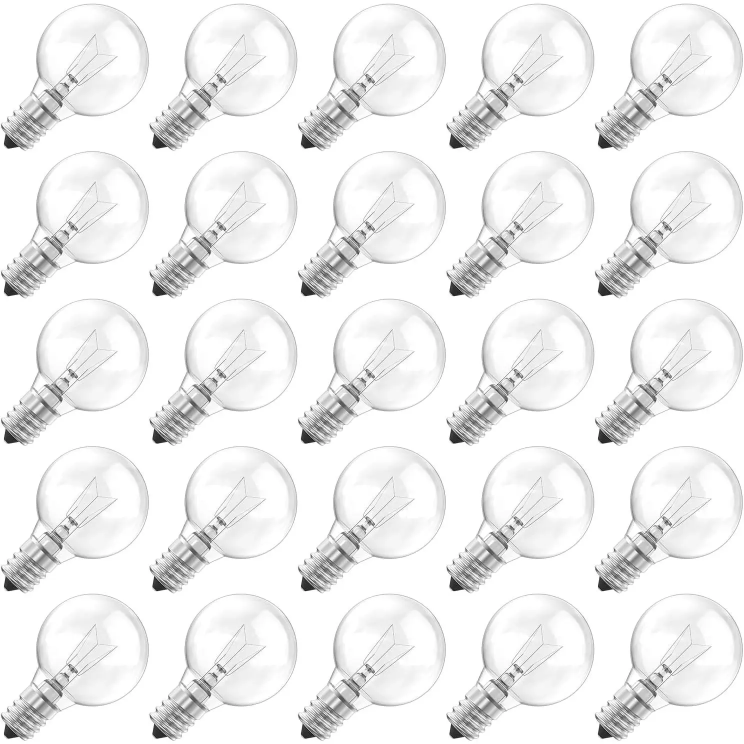 G40 Replacement Light Bulbs, Clear Globe Incandescent Bulbs Replacement for Outdoor String Light, E12 Candelabra Base, Round Bulbs for Patio Cafe Bistro Decor, 5W 120V, Warm White, 25 Pack