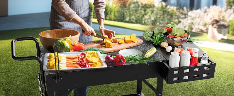 Leteuke Grill Cart for Blackstone Griddle, Portable Outdoor Grill Table, Foldable Cart Table with Wheels for Ninja Grill, Grill Cart Fit 17 Inch Or 22 Inch Griddle, BBQ Prep Table with Seasoning Tray camping furniture picnic Barbecue