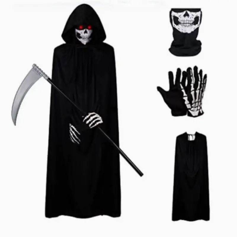 Halloween Death God Cape Cloak Set, Kids & Adults Cosplay Costume, Death God Scythe Prop, Halloween Dress-Up Gear
