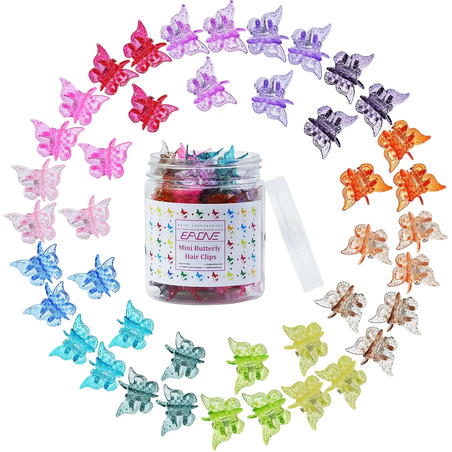 Sparkly Mini Butterfly Clips, Glitter Colorful Mini Hair Claw Clip for Girls and Women, 90s Y2K Cute Hair Styling Accessories, More than 10 Asscorted Colors, Set of 50