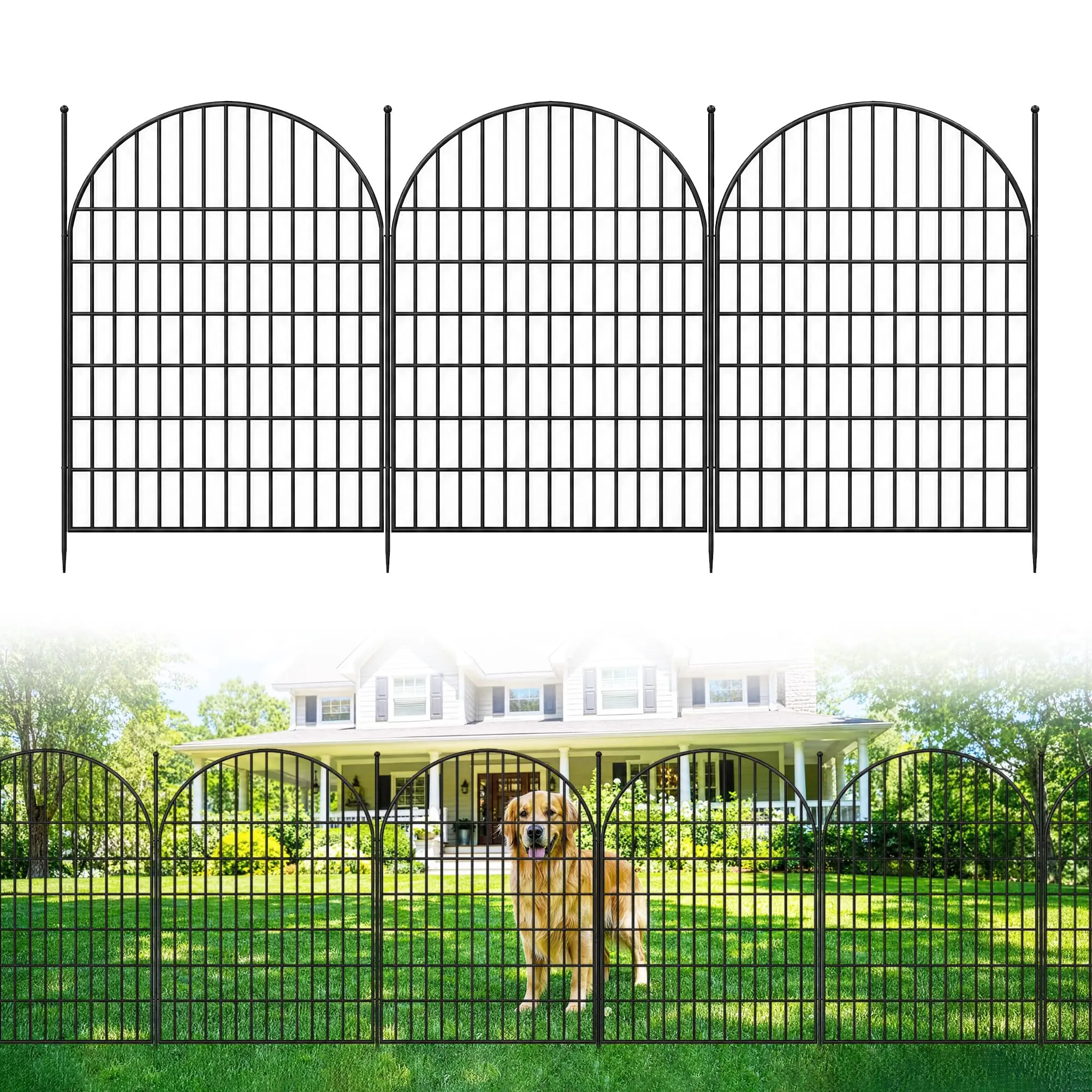 10-Piece Metal Garden Fence – 40in x 23.6ft No-Dig Decorative Animal Barrier for Yard, Dog Playpen, Flower Bed Border, Outdoor Patio Enclosure