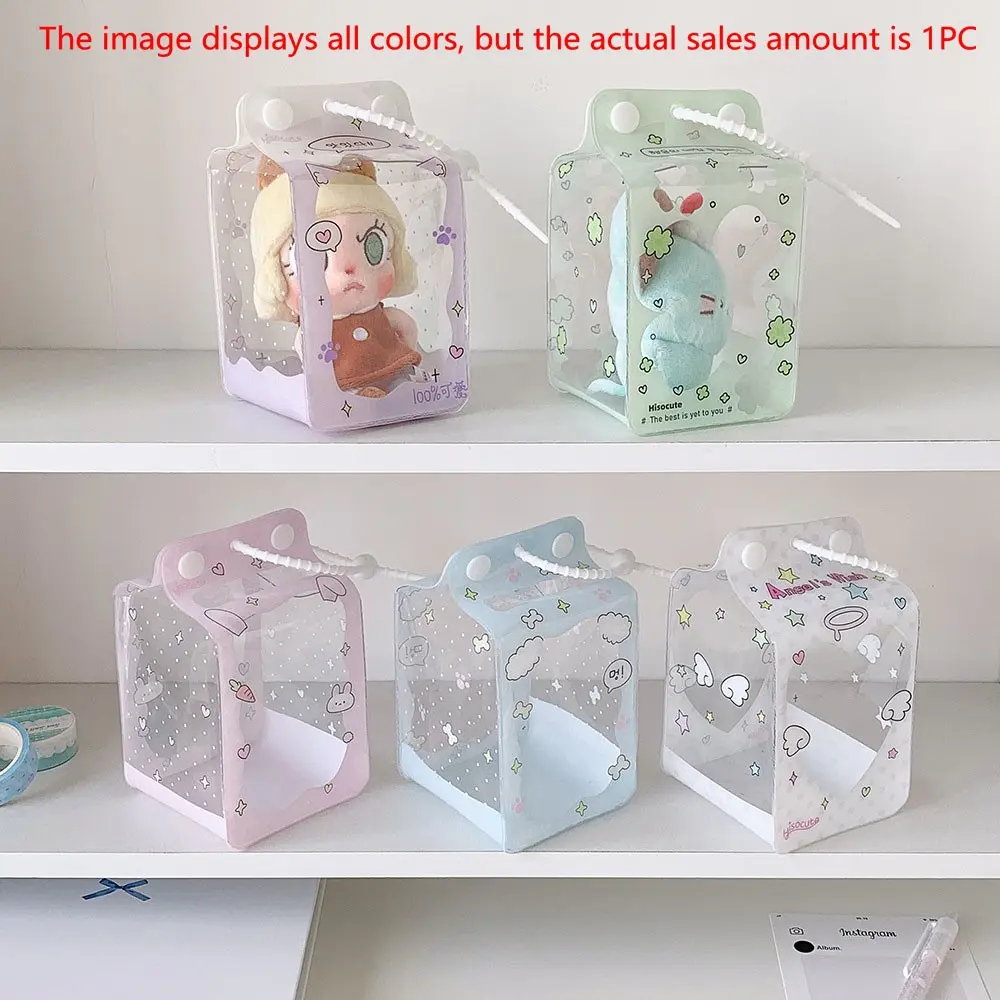 Cartoon Transparent Clover 3D Stroller Bag, Student Plush Doll 10cm Storage Bag, Outdoor Display Toy Bag for Girls