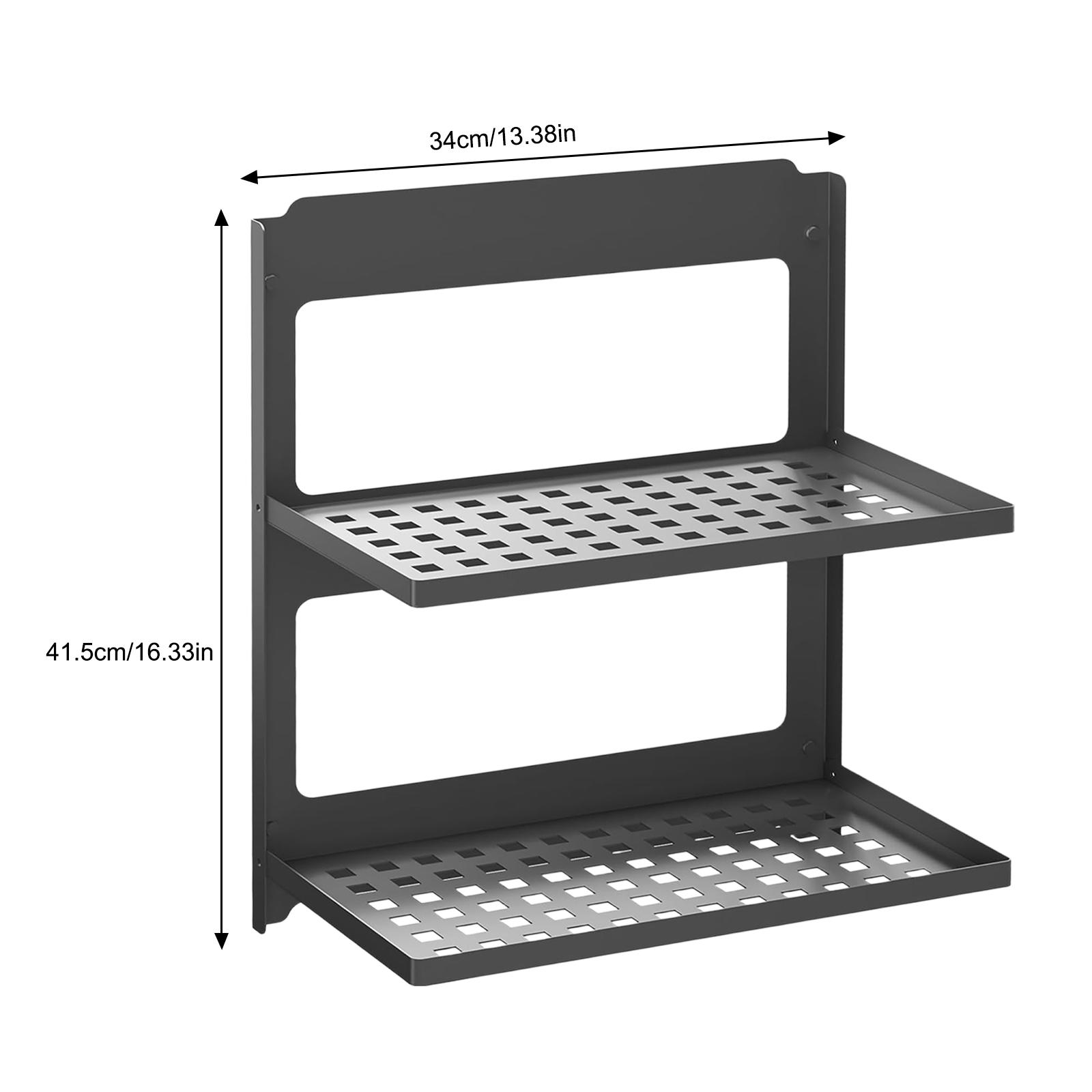 2-Tier Black Iron Floating Shelf Combined Metal Shower Shelf Rack Wall-Mounted Laundry Toilet Room Wall Organizer Stackable for Laundry Room Bathroom Utility RV