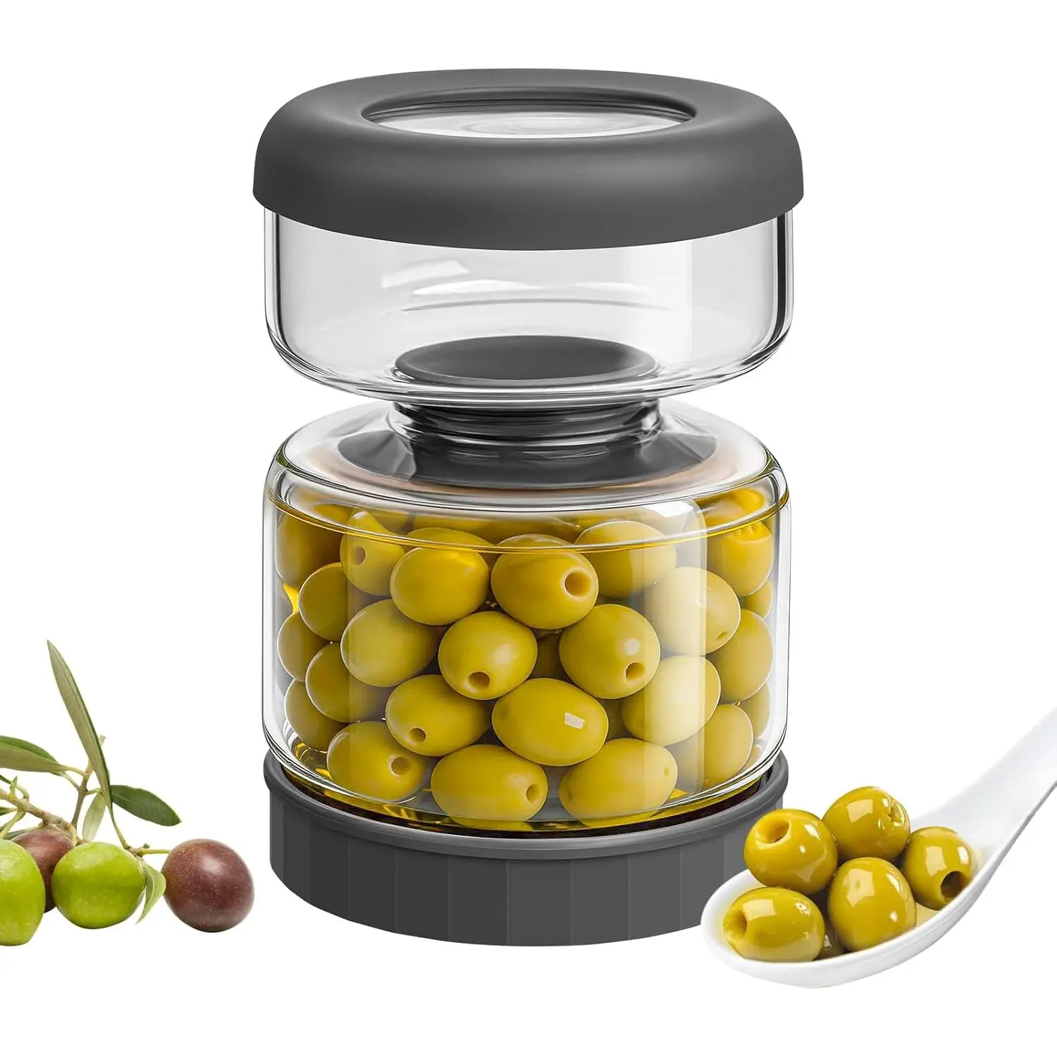 Glass Pickle Jar with Strainer Flip,25oz Pickle Container,Hourglass Pickle Juice Separator Jar for Olives,Gherkins or Sliced,Leakproof Dishwasher Safe