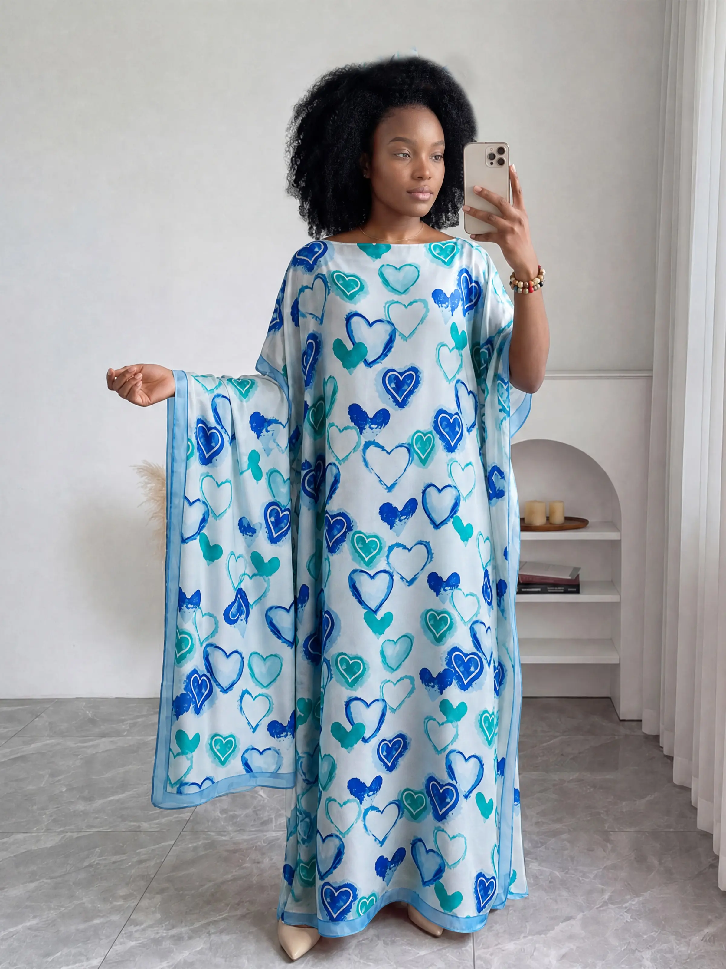 Fashionable Heart Print Shawl Set, Elegant Butterfly Pattern, All-Season Fitted Neckwear, Sun Protection Silk Scarf for Beach
