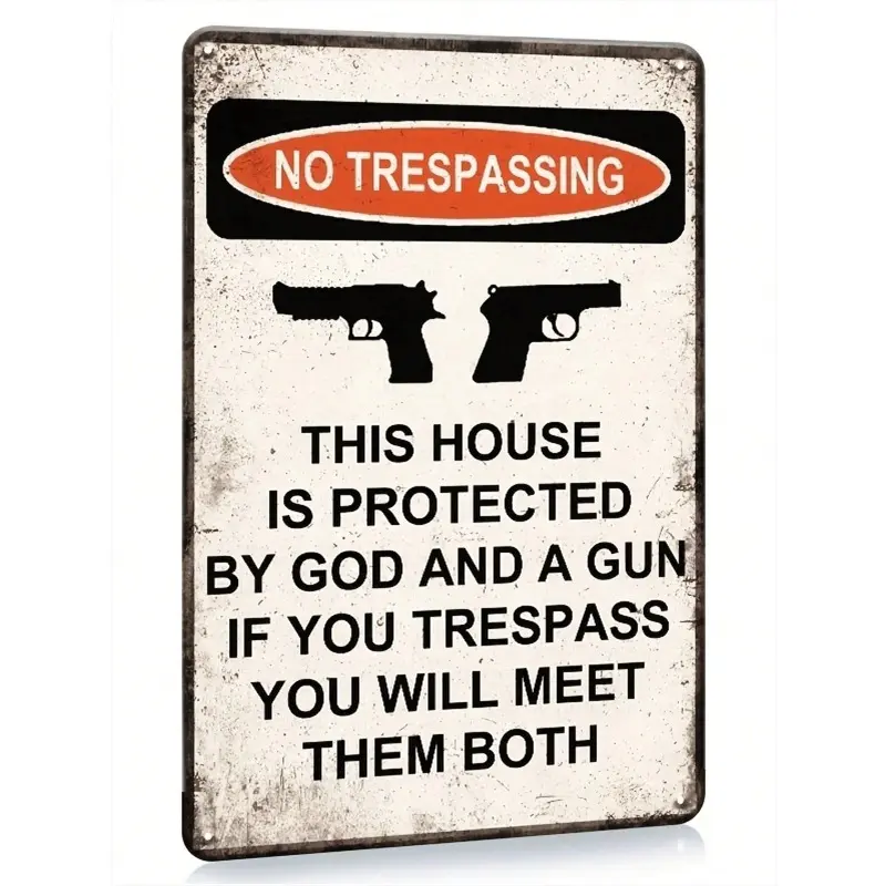 Warning Gun Sign, This Home Is Protected By God And Guns, Suitable For Many Occasions Such As Entryway, Garden, Patio, Etc. Anti-Rust/Anti-Fading, Easy To Install Indoor/Outdoor Use.