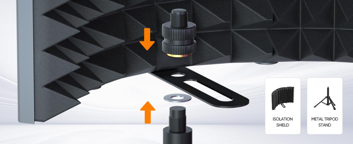 Studio Recording Microphone Isolation Shield with Pop Filter and Metal Tripod Stand, Studio Mic to PC Laptop Smartphone, Music Microphone for Recording Singing Podcasting