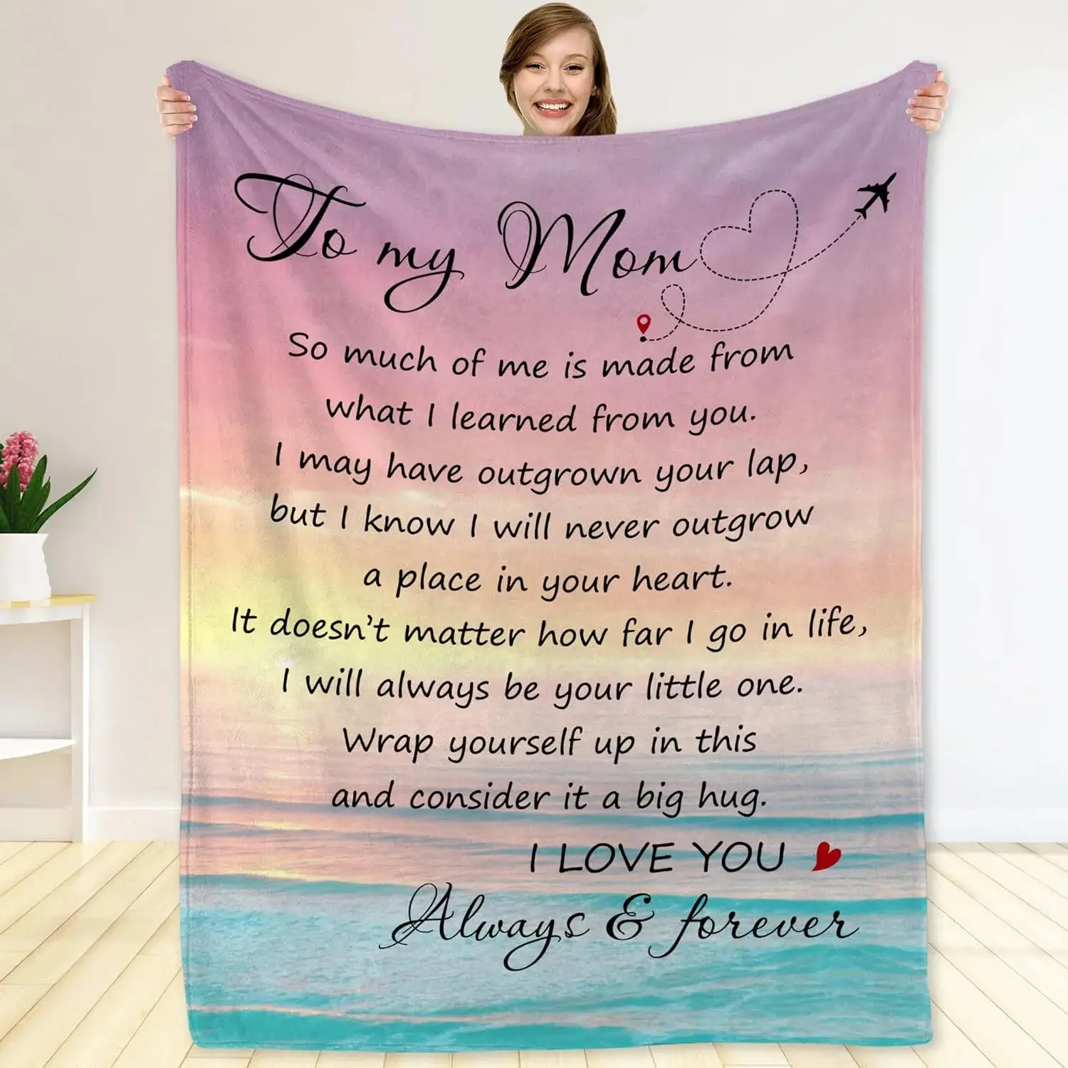 Customized Soft Cotton Throw Blanket - 50x60in Modern All-Seasons Cozy Warm Machine-Washable Blanket, Mother’s Love Gift from Daughter/Son for Mom, Bedroom Couch Christmas Birthday Present