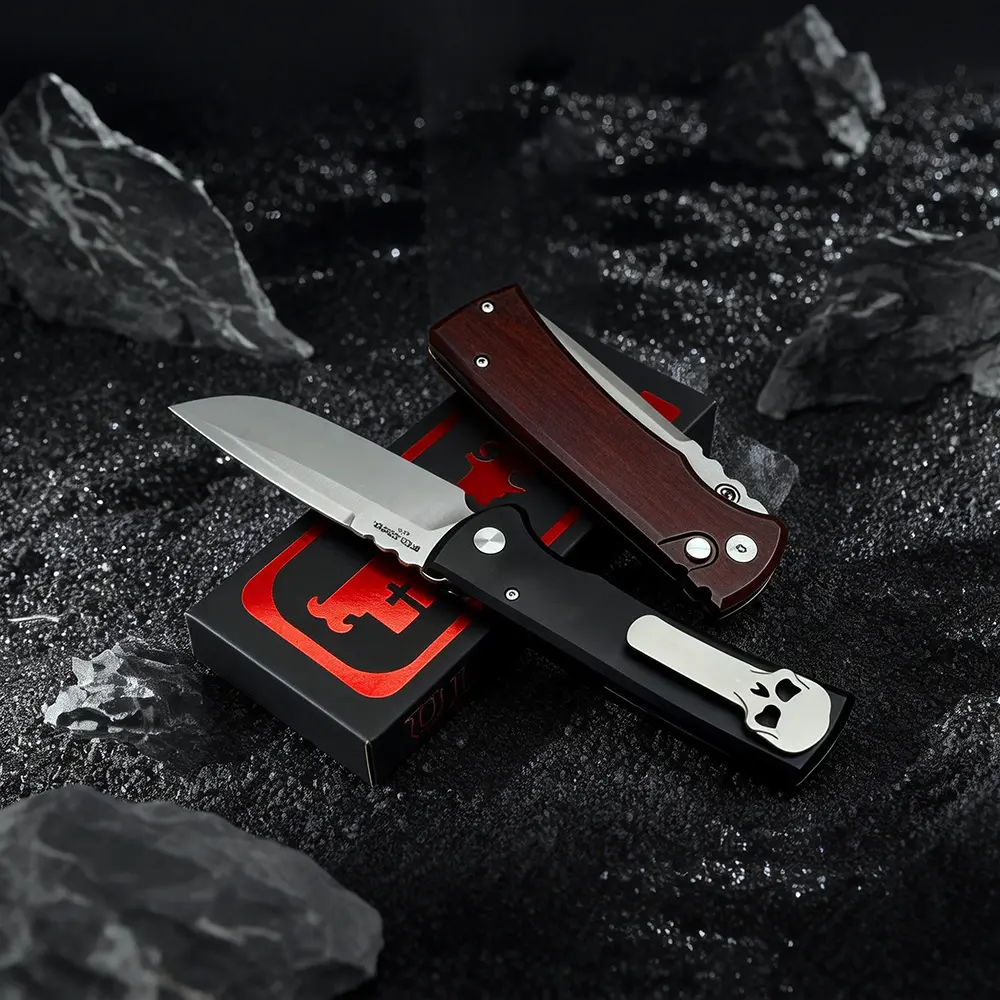 Urban Pocket Knife 229, 3.38 in S35VN Stonewashed Drop Point Blade, Aluminum Handle, Button Lock, Pocket Clip, EDC with Gift Box