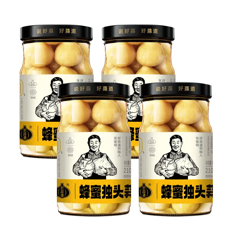 Honey Infused Solo Pickled Garlic, 4 Glass Jars 230g Each, Ready-to-Eat Preserved Garlic Condiment for Steak, Salad & Charcuterie Board Topping