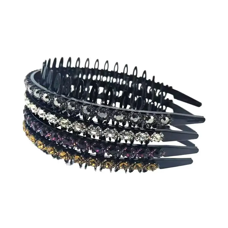 Rhinestone Jagged Teeth Headband Flexible Plastic Non Slip Hair Hoop Women Makeup Washing Face Daily Hair Band