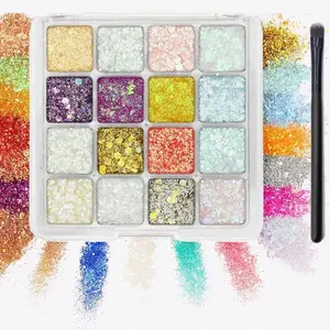 Colorful Eyeshadow Palette with Brush Set, Sparkly Shimmer Eyeshadow, Highly Pigmented & Shimmering, Create Trendy Looks, Ideal for Music Festival, Club and Stage Makeup