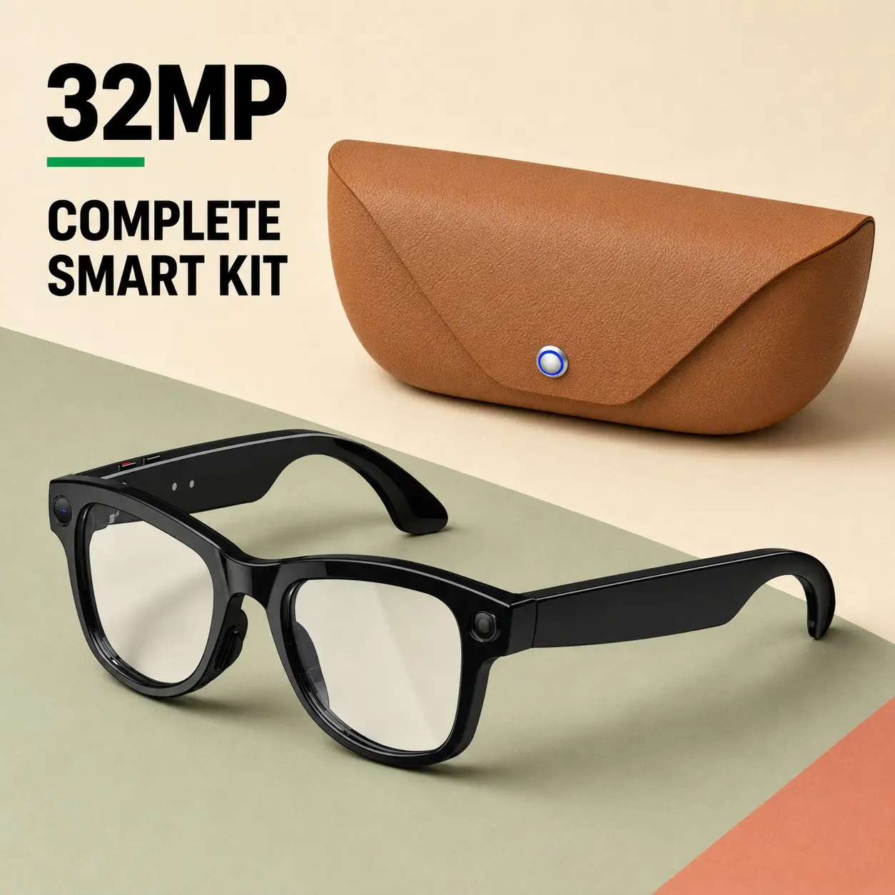 Outdoor Adventure Glasses 2026 AI Camera Eyewear, HD Stabilized Video Recording, 32MP Photos, Voice Control, Real-Time Translation, Bluetooth Calling, Portable Charging Case, Multifunctional Smart Glasses